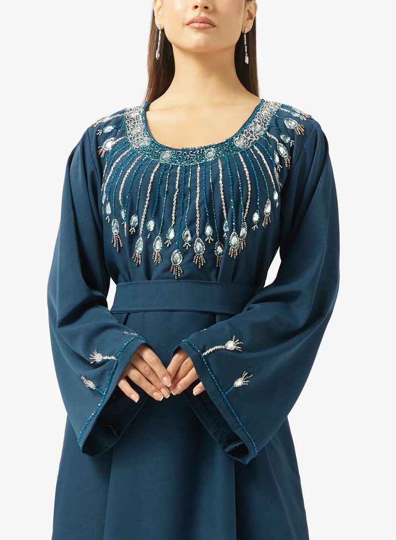 hayas closet Loose Fit Style Floral Embroidery Work At Front Section  Jalabiya